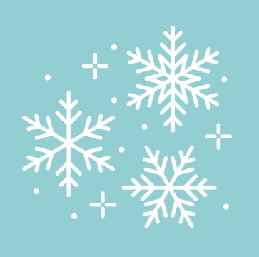 Three white snowflakes falling on a light blue background with small circles and star-like figures